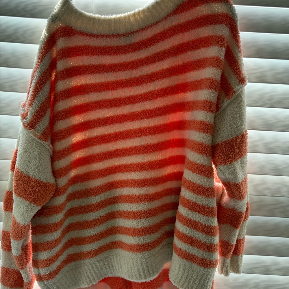 Cozy Striped Coral and Cream Sweater